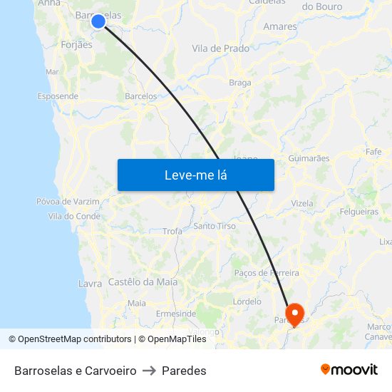 Barroselas e Carvoeiro to Paredes map