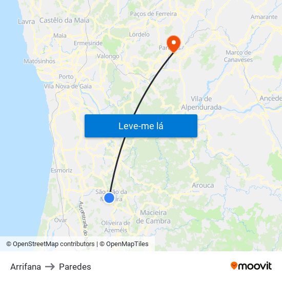 Arrifana to Paredes map