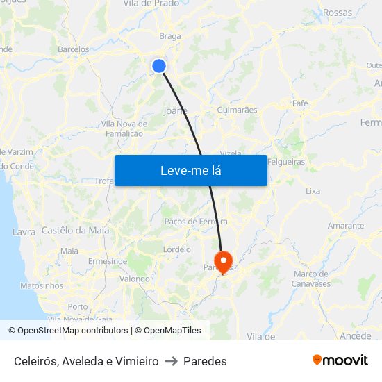 Celeirós, Aveleda e Vimieiro to Paredes map