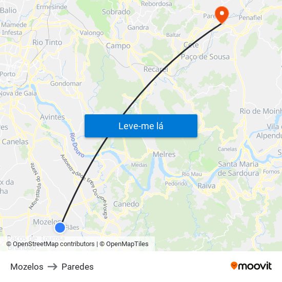 Mozelos to Paredes map