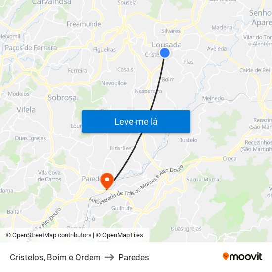 Cristelos, Boim e Ordem to Paredes map