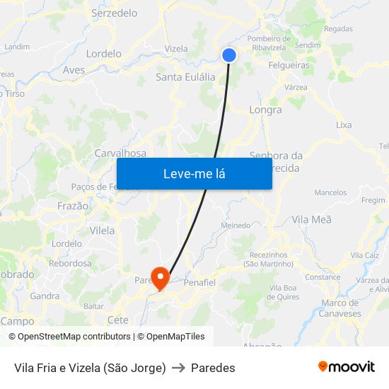 Vila Fria e Vizela (São Jorge) to Paredes map