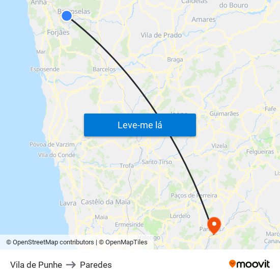 Vila de Punhe to Paredes map