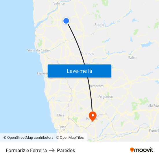 Formariz e Ferreira to Paredes map