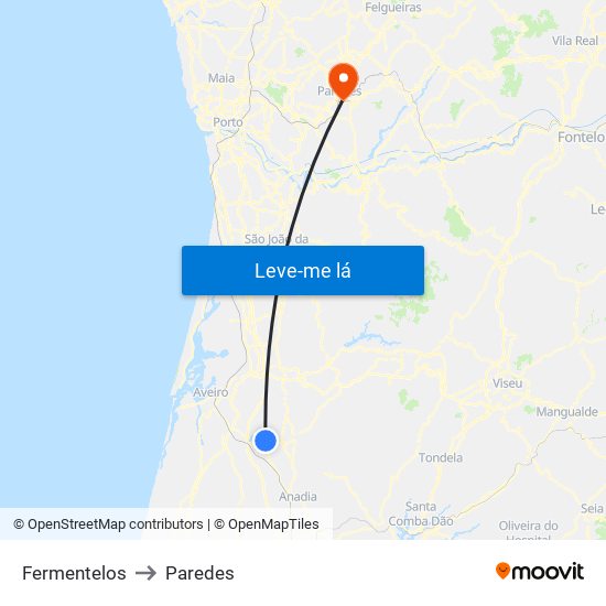 Fermentelos to Paredes map