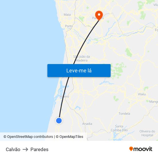 Calvão to Paredes map