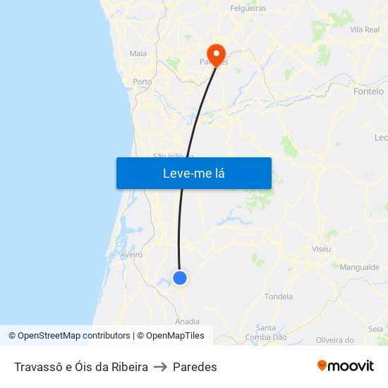 Travassô e Óis da Ribeira to Paredes map