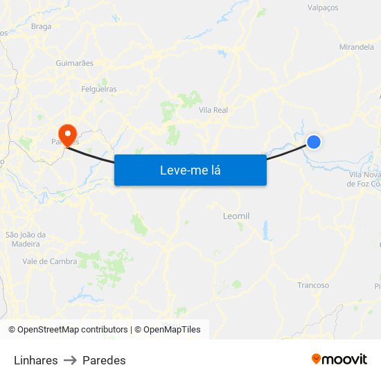 Linhares to Paredes map