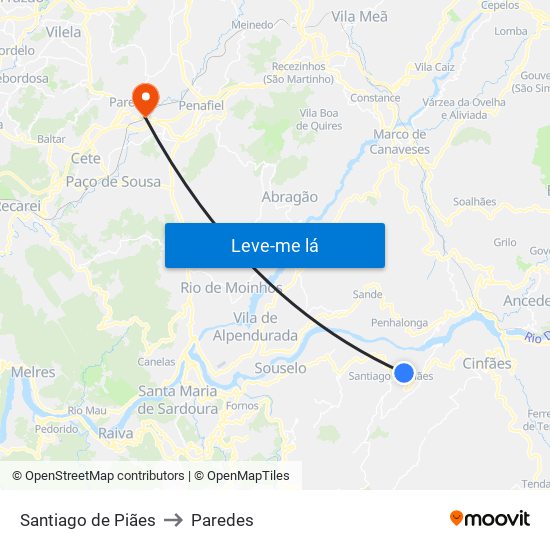 Santiago de Piães to Paredes map