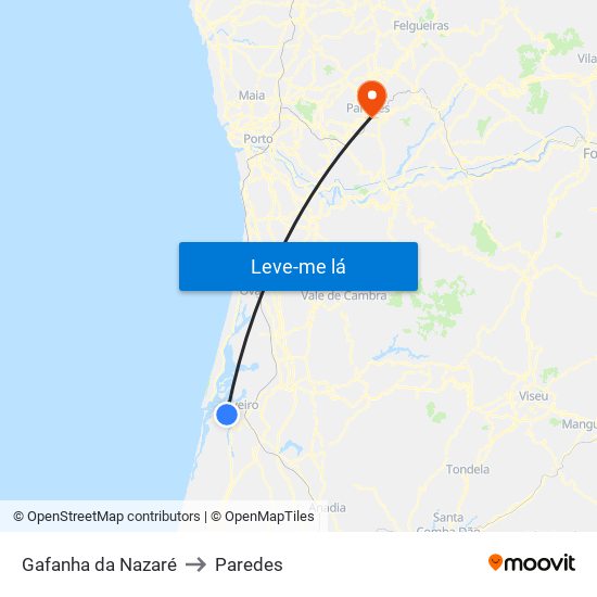 Gafanha da Nazaré to Paredes map