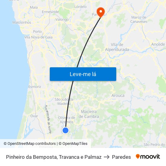 Pinheiro da Bemposta, Travanca e Palmaz to Paredes map