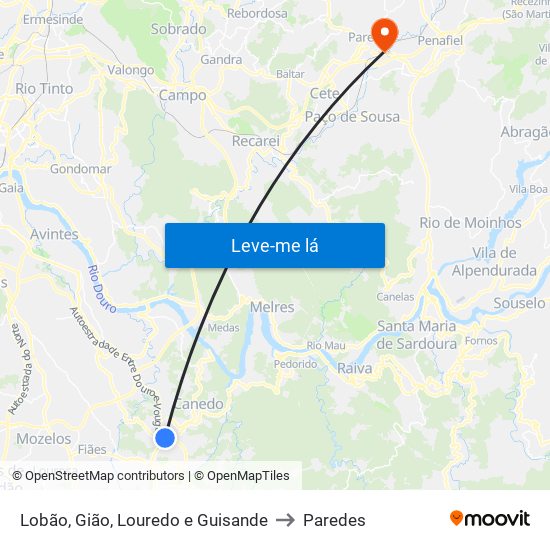 Lobão, Gião, Louredo e Guisande to Paredes map