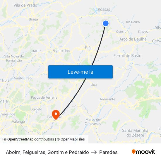 Aboim, Felgueiras, Gontim e Pedraído to Paredes map