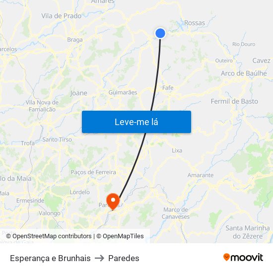 Esperança e Brunhais to Paredes map