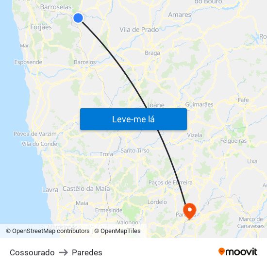 Cossourado to Paredes map