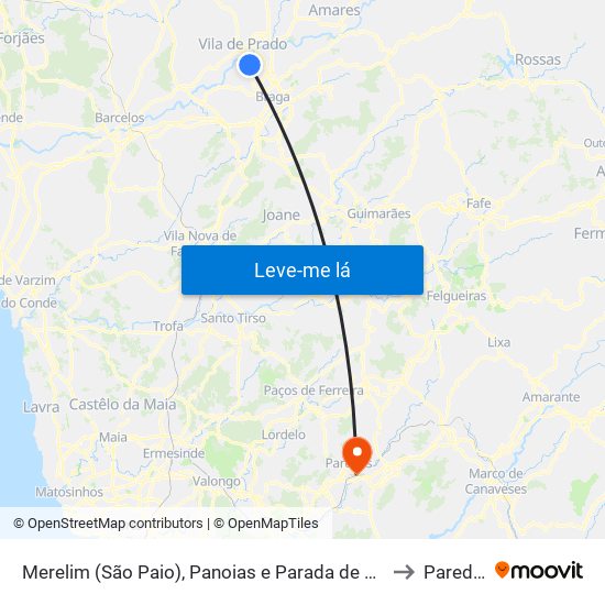 Merelim (São Paio), Panoias e Parada de Tibães to Paredes map