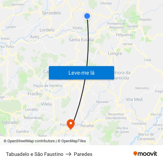 Tabuadelo e São Faustino to Paredes map