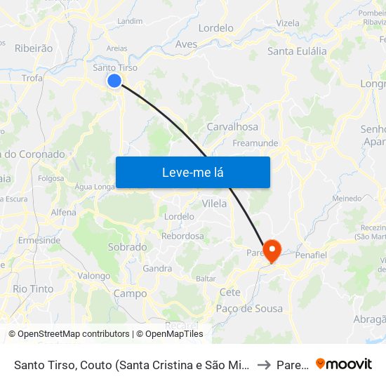 Santo Tirso, Couto (Santa Cristina e São Miguel) e Burgães to Paredes map