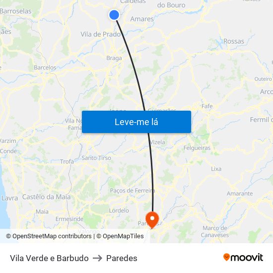 Vila Verde e Barbudo to Paredes map