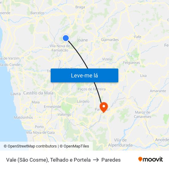 Vale (São Cosme), Telhado e Portela to Paredes map