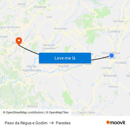 Peso da Régua e Godim to Paredes map