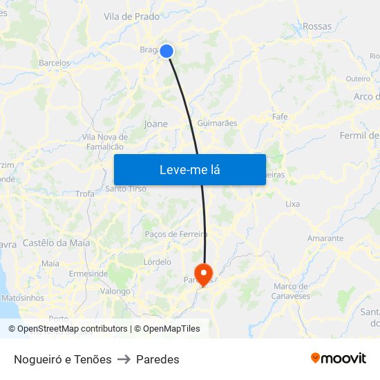 Nogueiró e Tenões to Paredes map