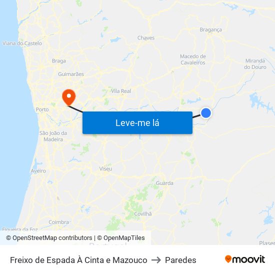 Freixo de Espada À Cinta e Mazouco to Paredes map