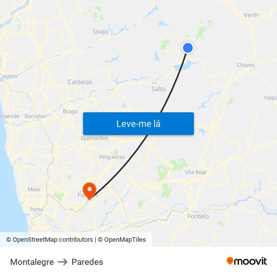 Montalegre to Paredes map