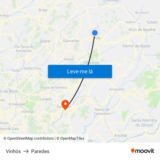 Vinhós to Paredes map