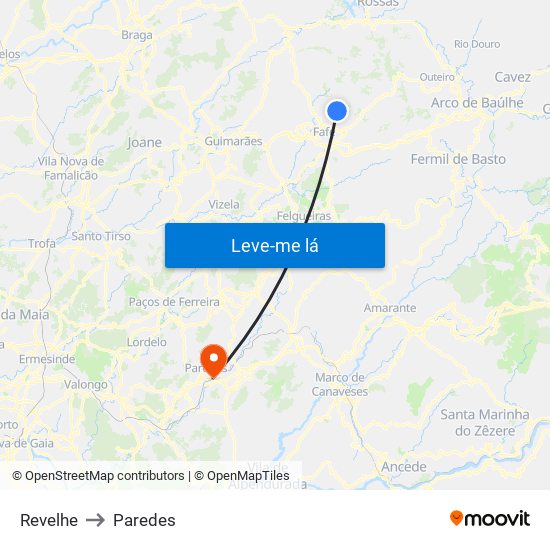 Revelhe to Paredes map