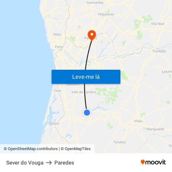 Sever do Vouga to Paredes map