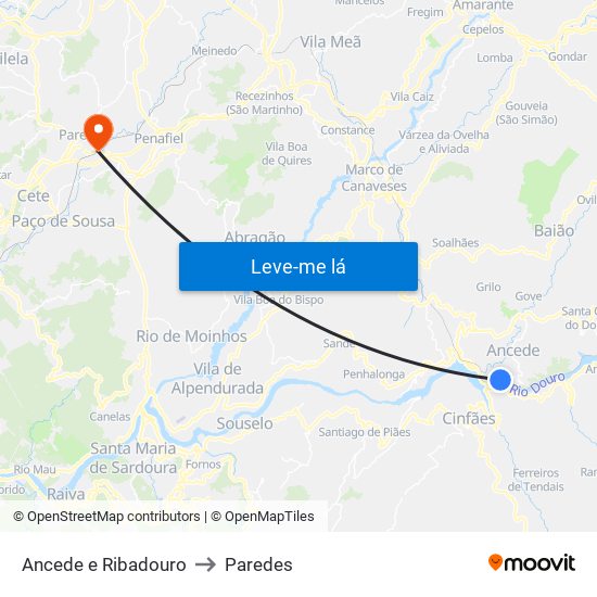 Ancede e Ribadouro to Paredes map