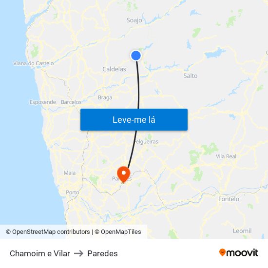 Chamoim e Vilar to Paredes map