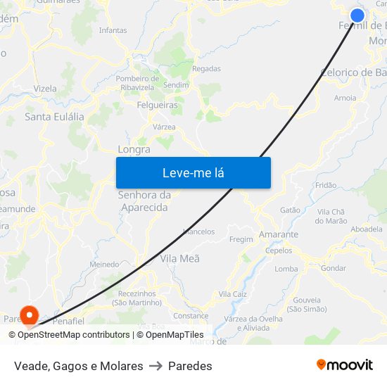 Veade, Gagos e Molares to Paredes map