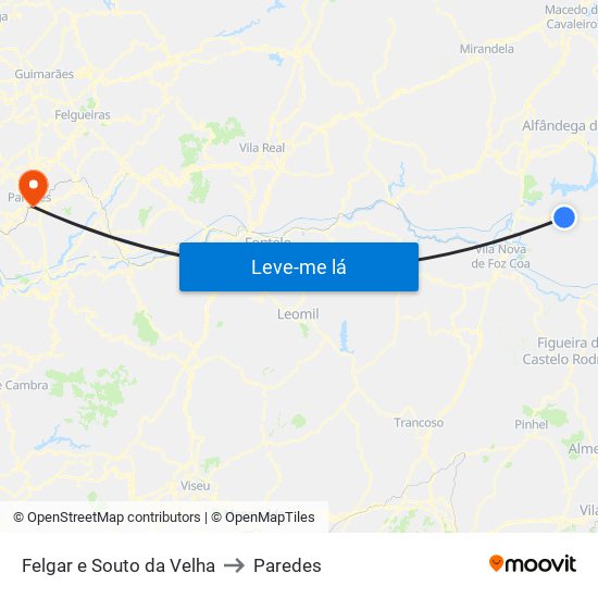 Felgar e Souto da Velha to Paredes map