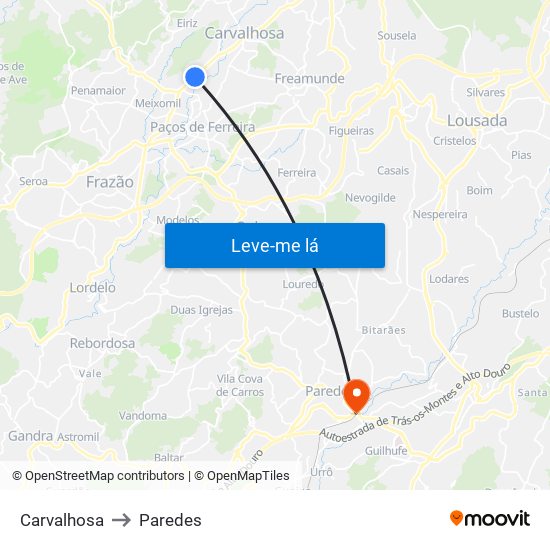 Carvalhosa to Paredes map