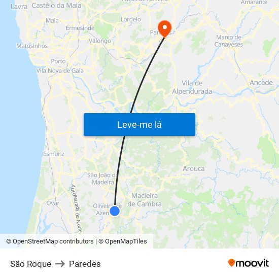 São Roque to Paredes map