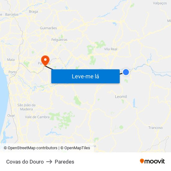 Covas do Douro to Paredes map