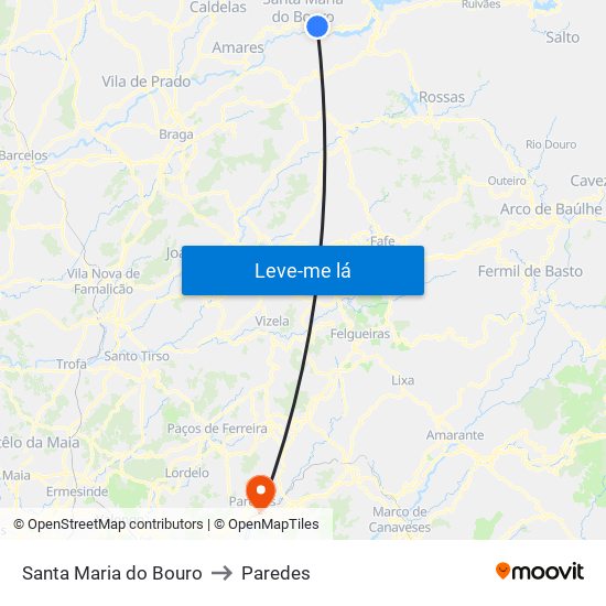 Santa Maria do Bouro to Paredes map