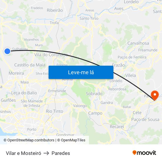 Vilar e Mosteiró to Paredes map