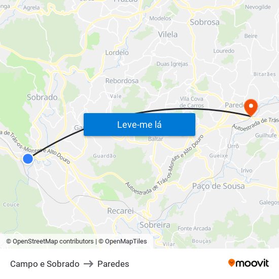 Campo e Sobrado to Paredes map