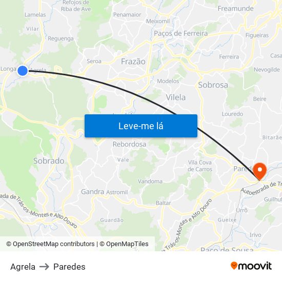Agrela to Paredes map