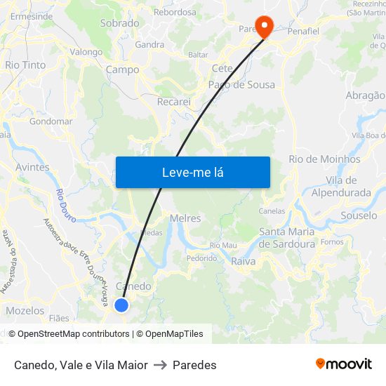 Canedo, Vale e Vila Maior to Paredes map