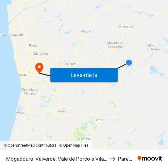 Mogadouro, Valverde, Vale de Porco e Vilar de Rei to Paredes map