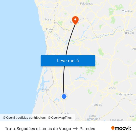 Trofa, Segadães e Lamas do Vouga to Paredes map