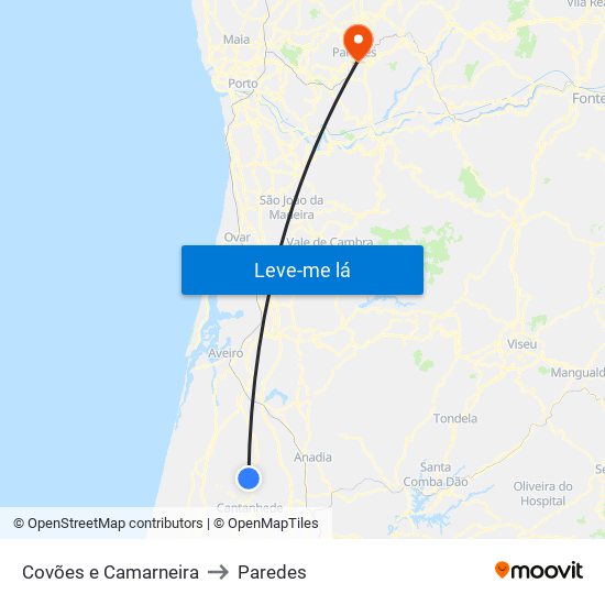 Covões e Camarneira to Paredes map