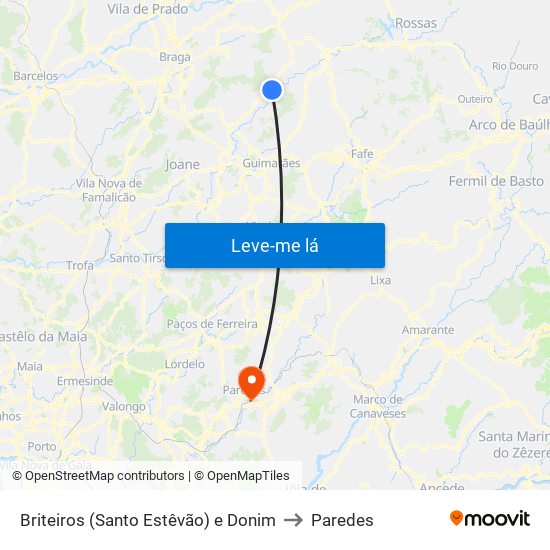 Briteiros (Santo Estêvão) e Donim to Paredes map