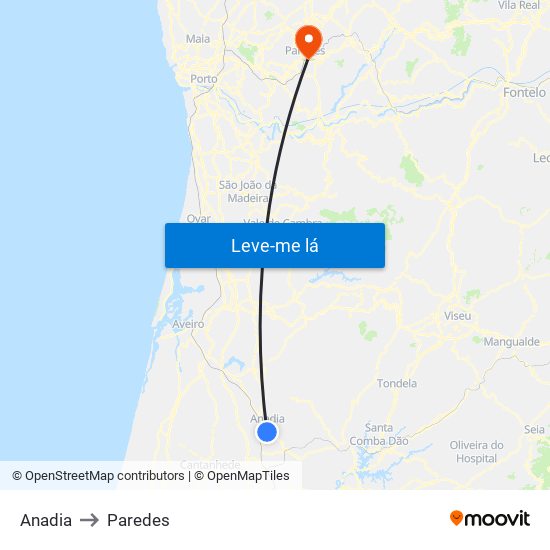 Anadia to Paredes map