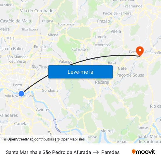 Santa Marinha e São Pedro da Afurada to Paredes map