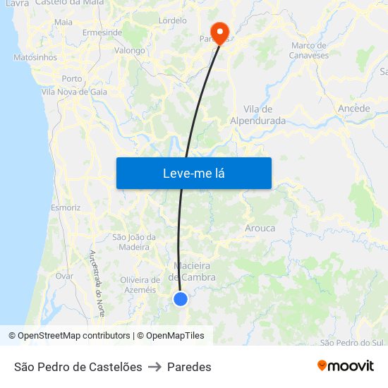 São Pedro de Castelões to Paredes map